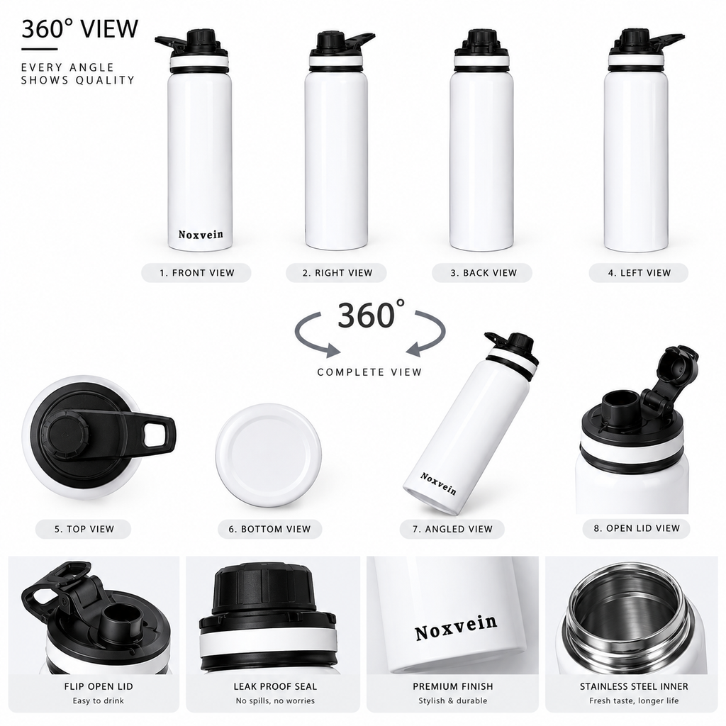 Noxvein Stainless Steel H2O Water Bottle – 750ml White
