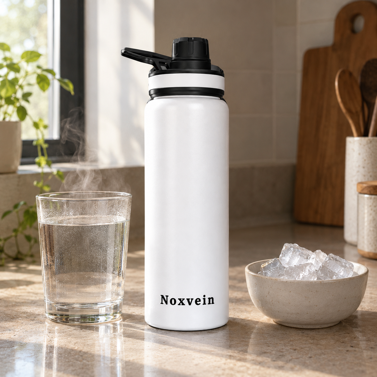 Noxvein Stainless Steel H2O Water Bottle – 750ml White