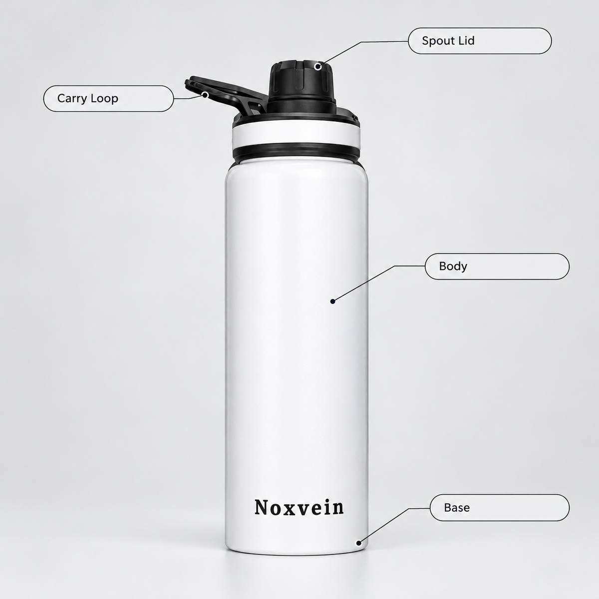 Noxvein Stainless Steel H2O Water Bottle – 750ml White