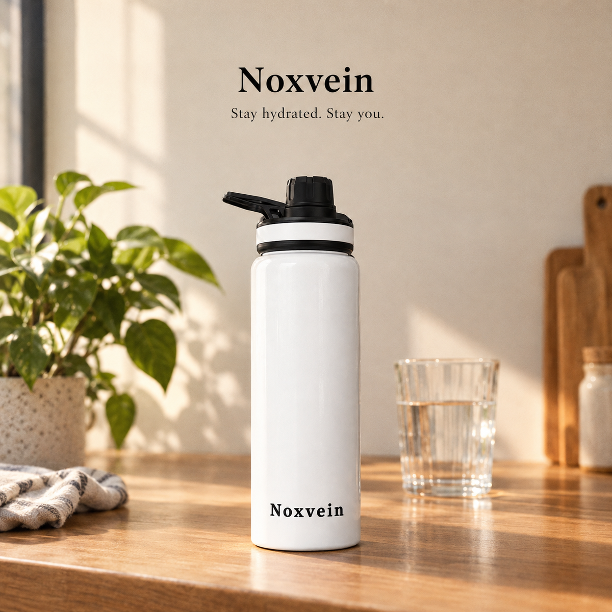 Noxvein Stainless Steel H2O Water Bottle – 750ml White