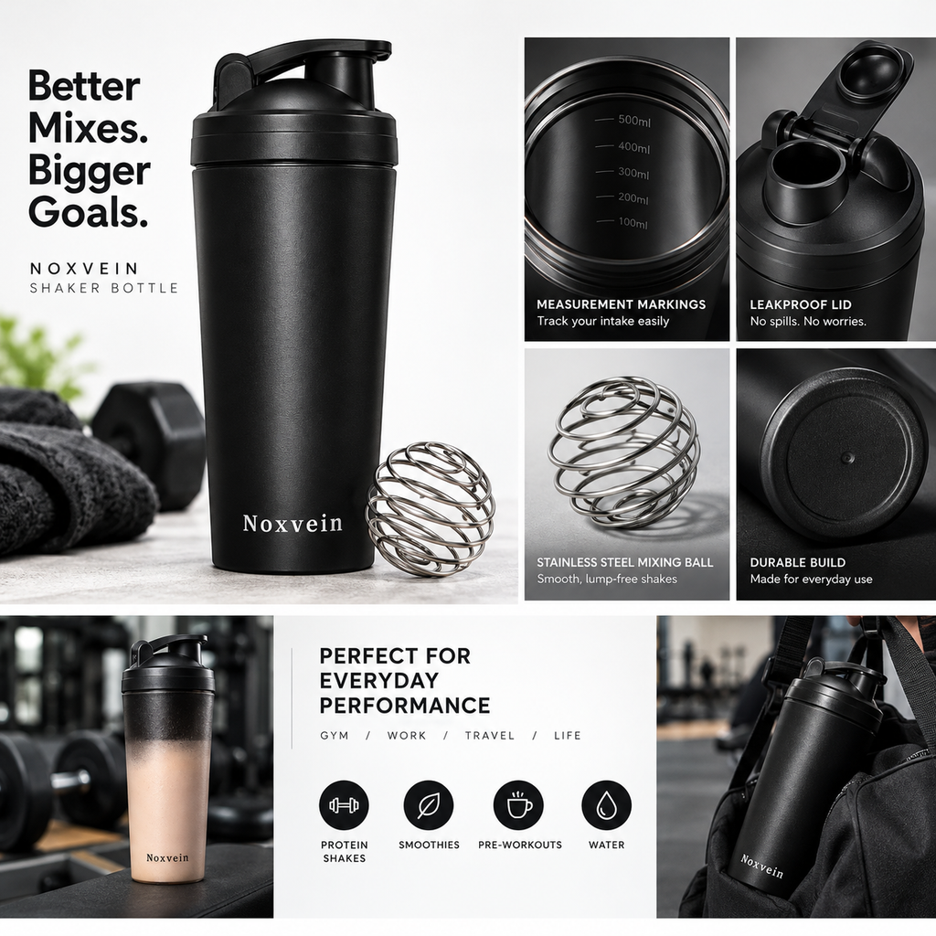 Noxvein Stainless Steel Shaker – 750ml Matte Black