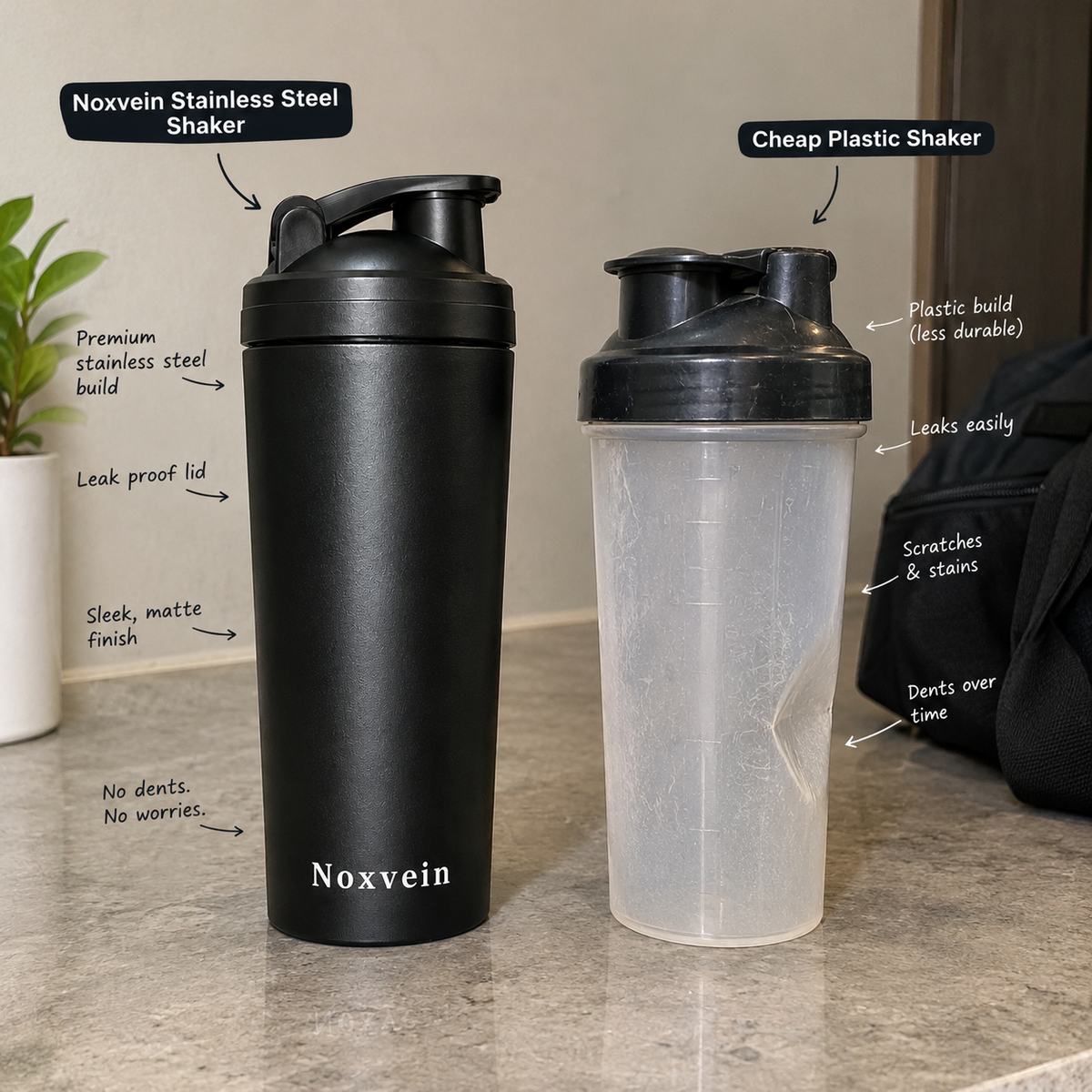 Noxvein Stainless Steel Shaker – 750ml Matte Black