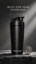 Matte black Noxvein shaker pictured beside a metal mixing ball